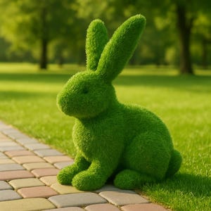 Artificial Grass Topiary Figure Rabbit | Custom Green Lawn Decor | Handmade Garden Art