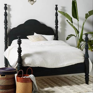 Black Four Poster Bed | Solid Mango Wood Bed Frame | Handmade Colonial Canopy Bed | King/Queen Size Custom Bed