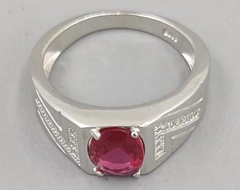 Lab Grown Red Ruby Sterling Silver Ring, US Size 10