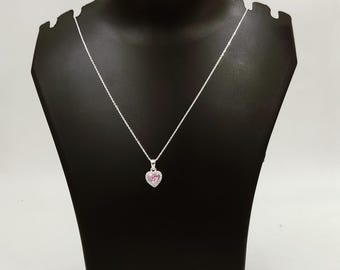 Sterling Silver Pink Zircon Heart Pendant Necklace, 16 inch