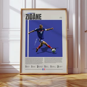 Pôster de Zinedine Zidane, jogador de futebol francês, presentes de futebol, pôster esportivo, pôster de jogador de futebol, arte de parede de futebol, pôsteres esportivos para quarto