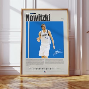 Plakat Dirka Nowitzkiego, Dallas Mavericks, Plakat NBA, Plakat sportowy, Mid Century Modern, Fani NBA, Prezent koszykarski, Plakaty sportowe do sypialni