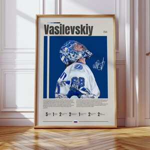 Andrei Vasilevskiy Poster, Tampa Bay Lightning Poster, NHL Poster, Hockey Poster, Sports Poster, Mid-Century Modern, Sports Bedroom Posters