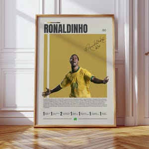 Póster de Ronaldinho, póster de fútbol brasileño, regalos de fútbol, póster deportivo, póster de jugador de fútbol, arte mural de fútbol, pósteres deportivos para dormitorio