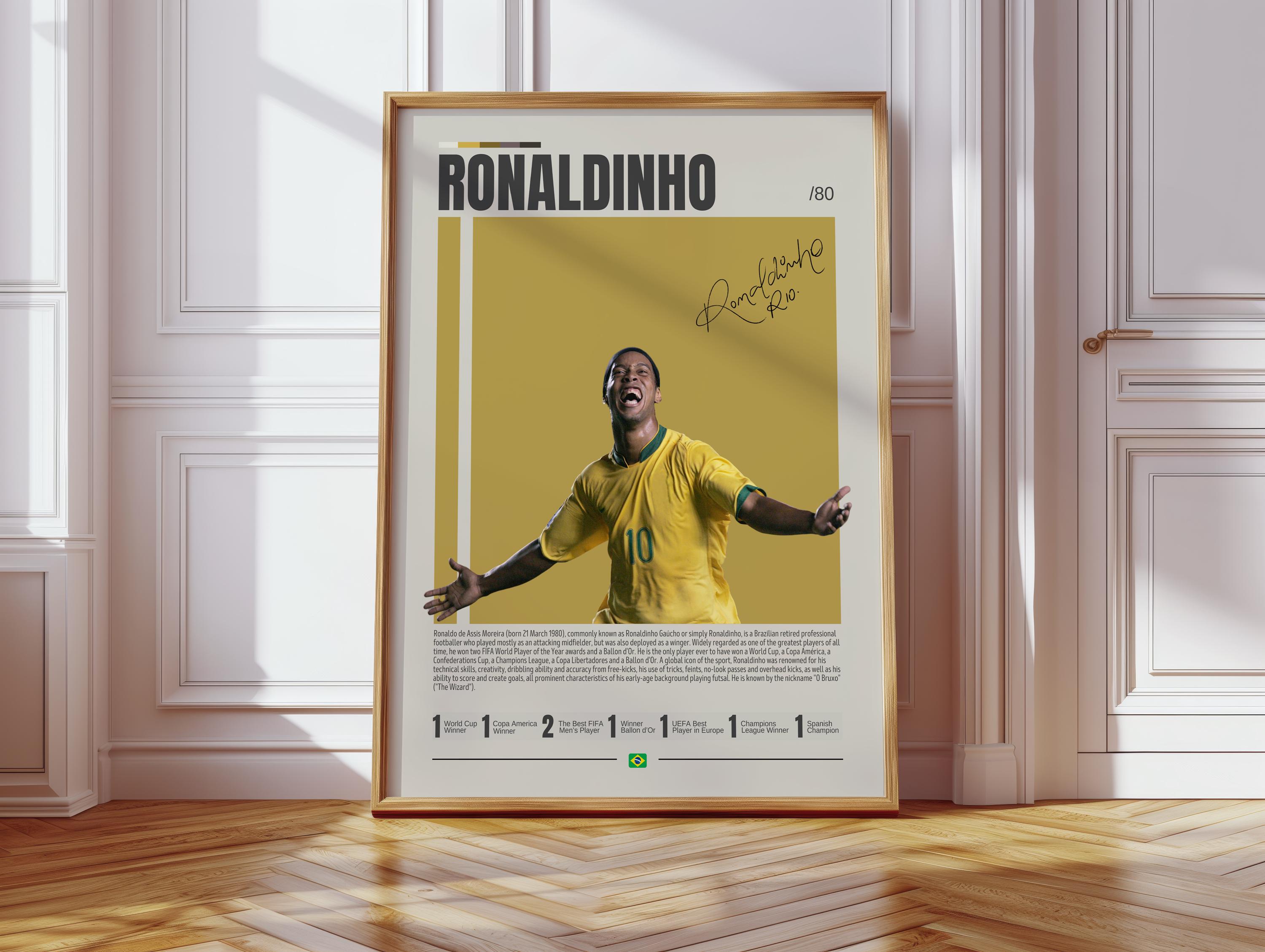 ロナウジーニョのポスター、ブラジルサッカーのポスター、サッカー