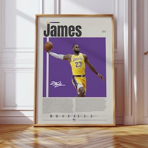 Lebron James Poster, LA Lakers Print, NBA Poster, Sports Poster, Mid Century Modern, NBA Fans, Basketball Gift, Sports Bedroom Posters