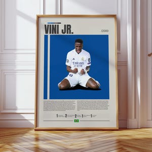 Vinicius Junior Poster, Real Madrid Poster, Soccer Gifts, Sports Poster, Football Player Poster, Soccer Wall Art, Sports Bedroom Posters