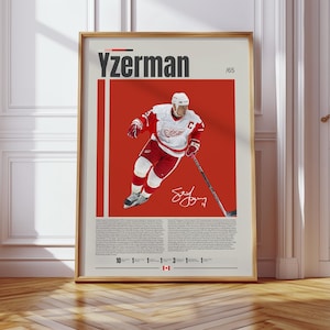 Steve Yzerman Poster, Detroit Red Wings Poster, NHL Poster, Hockey Poster, Sports Poster, Mid-Century Modern, Sports Bedroom Posters