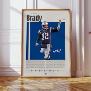 Tom Brady Poster, New England Patriots Print, NFL Poster, Sports Poster, Football Poster, NFL Wall Art, Sports Bedroom Posters