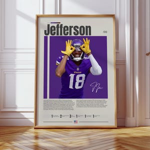 Justin Jefferson Poster, Minnesota Vikings Print, NFL Poster, Sports Poster, Football Poster, NFL Wall Art, Sports Bedroom Posters