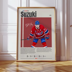 Nick Suzuki Poster, Montreal Canadiens Poster, NHL Poster, Hockey Poster, Sports Poster, Mid-Century Modern, Sports Bedroom Posters