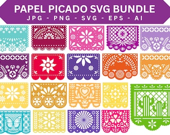 Papel Picado Svg, Papel Picado Clipart, Papel Picado Banner, Papel Picado Mexico SVG, Fiesta Bunting, Papel Picado Collection