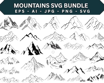 Mountains SVG Bundle, Forest Tree, Hand Drawn, Outdoors (Digital Download)