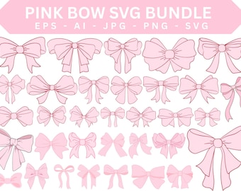 Coquette Ribbon Bow SVG Bundle, Hand Drawn Clip Art (Digital Download)