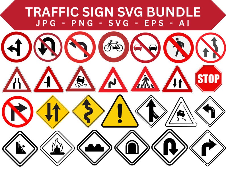 Traffic Signs SVG Bundle, Road Symbols Clipart (digital Download) - Etsy