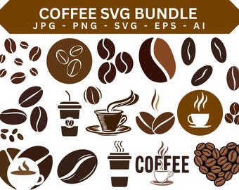 Coffee SVG PNG Bundle, Coffee Lover Clipart (Digital Download)