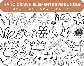 Hand Drawn Elements Svg, Planner Doodles of Food, Hand Drawn Sketch Elements Vector, Download Now, Border, Frame, Arrow, Flourish