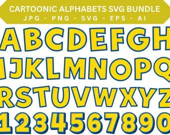 Cartoon Font SVG, Doodle Letters Alphabet, Numbers Clipart (Digital Download)