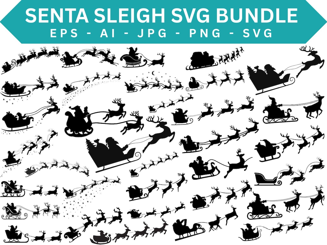 Santa Sleigh Reindeer SVG Bundle, Cricut Silhouette Files (instant ...