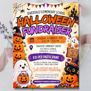 Halloween Fundraiser Flyer Template, Charity Event Poster, PTO PTA School Donation Party, Editable Canva