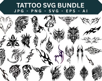 Tribal Tattoo SVG Bundle, Floral Tattoo Designs (Digital Download)