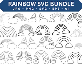 Boho Rainbow Outline SVG, Rainbow Silhouette, Rainbow Svg Files For Cricut, Leopard Rainbow Svg, Rainbow Vector, Rainbow and Clouds