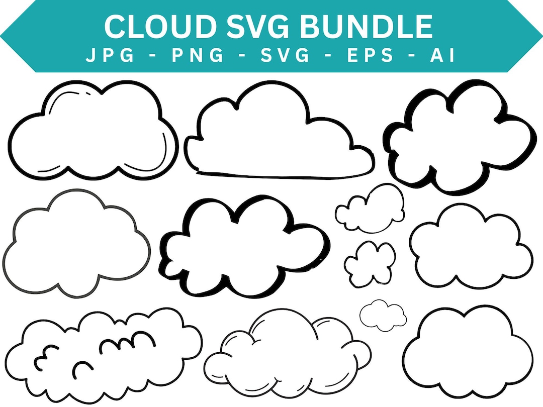 Cloud SVG Bundle, Cloud Vector, Cute Clouds Bundle Pack, White Clouds ...