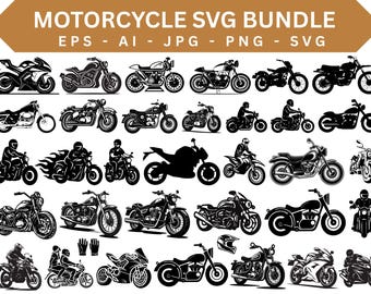 Motorcycle SVG Bundle, Biker Clipart, Vintage Motorbike Silhouette (Digital Download)