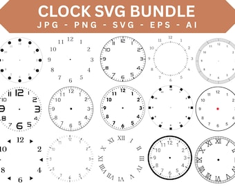 Pacchetto di quadranti di orologio in formato SVG, Silhouette Cricut Cut SVG, quadranti di orologio tagliati al laser, orologio in formato SVG, quadrante di orologio da parete, clipart di quadrante di orologio, download istantaneo
