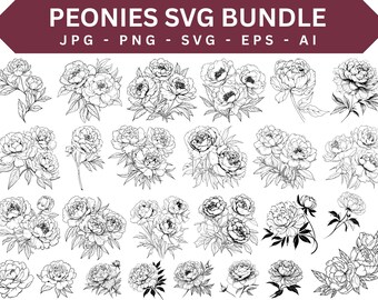 Peony SVG Bundle, Floral Cut Files for Cricut (Digital Download)