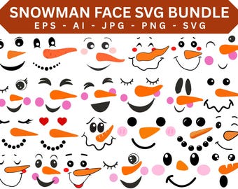 Paquete de caras de muñeco de nieve en formato SVG, archivo de corte navideño para Cricut (descarga digital)