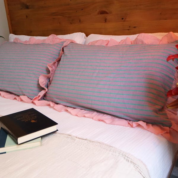 Europäischer Cottagecore Stil Gestreifte Baumwoll-Kissenbezüge 50 x 75 cm - Rustikaler Bauernhausstil Rustikale Dekoration - Nordisches Design Kissenbezüge