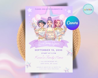 Kpop Demon Hunters Anime Birthday Invitation | Editable Canva Template (Digital Download)