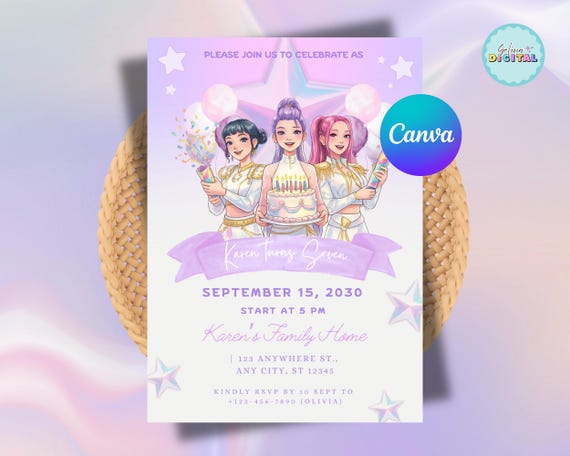 Kpop Demon Hunters Anime Birthday Invitation | Editable Canva Template (Digital Download)