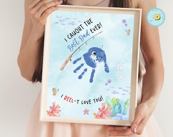 Father's Day Handprint Craft Printable, Dad Fishing Gift from Kids, DIY Handprint Art, Best Dad Ever Keepsake, Instant Download