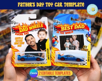 Father's Day Toy Car Packaging Template, Hot Wheels gift for Best Daddy, Race Tag Party Supplies, Favor Tag, Canva Editable