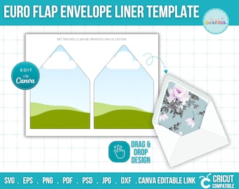 Editable Euro Flap Envelope Liner Template | 5x7 Photo DIY Stationery (Digital Download)