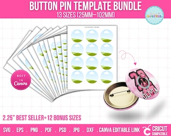Button Pin Template Bundle | Editable Canva Sublimation Sizes (Digital Download)