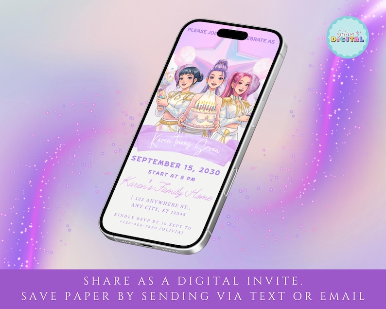 Kpop Demon Hunters Anime Birthday Invitation | Editable Canva Template (Digital Download) image 4