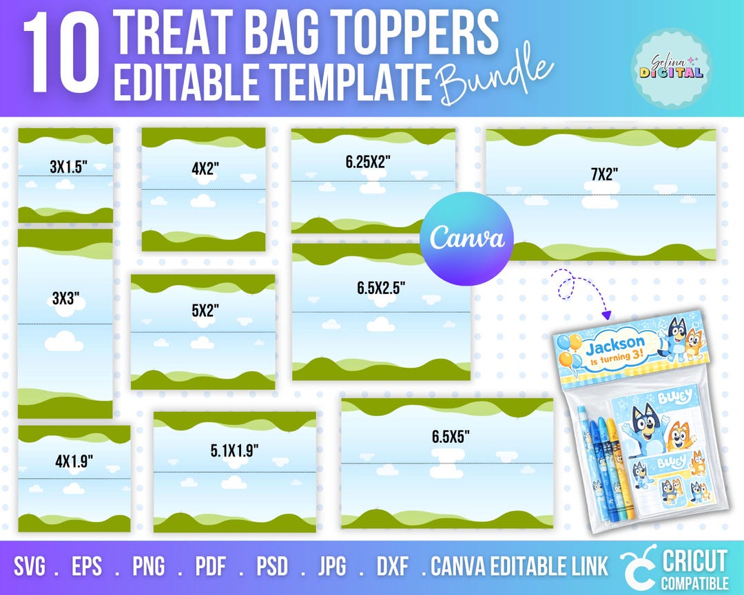 Editable Treat Bag Toppers Template Bundles | Customizable Party Topper ...