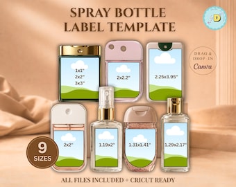 Spray Bottle Label Canva Template, Mini Custom Label, Editable Hand Sanitizer DIY Drag & Drop templates