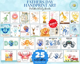 Father's Day Printable, Handprint Art Bundle, Best Gift, Printable Dad Keepsake Arts, Preschool Toddler Daddy Craft Activity for Kids