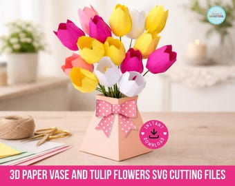 Spring 3D Paper Flower Vase Printable Coloring Template DIY Standing Bouquet | Mother’s Day Gift | Classroom Craft | Svg PDF & PNG