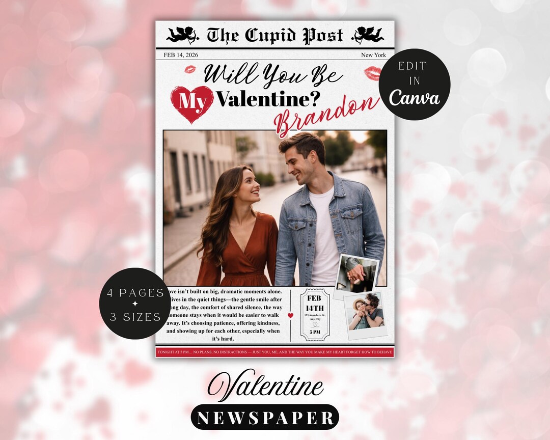 Editable Will You Be My Valentines Day Newspaper Template