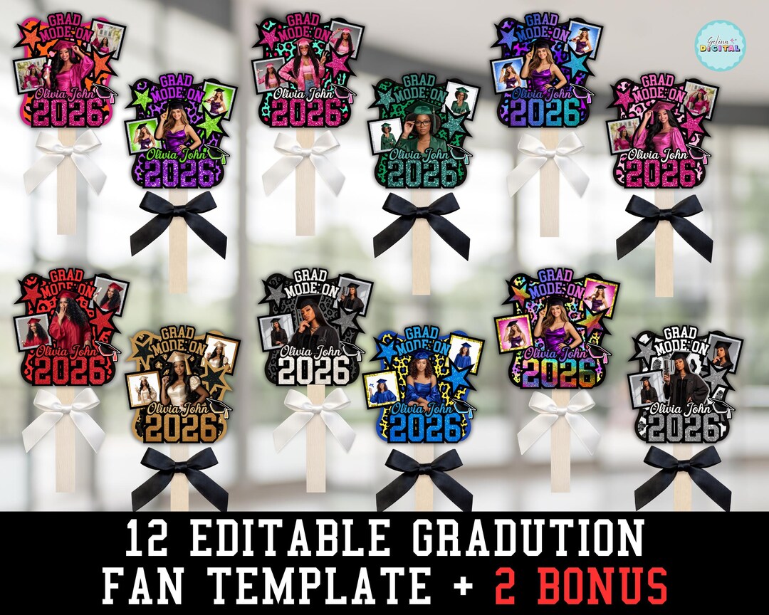 Grad Fan 2026 Canva Editable Template | Graduation Sign Class of 2026 ...