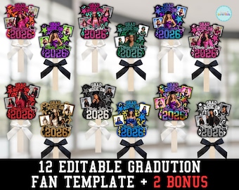 Grad Fan 2026 Canva Editable Template | Graduation Sign Class of 2026 Graduation Paddle | DIY | Graduate Fans Senior