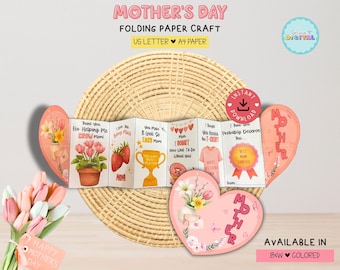 Printable Folding Card Template | Mother's Day Gift | DIY Activity | Gift for Mom | Kids Classroom Spring Craft | Instant Download