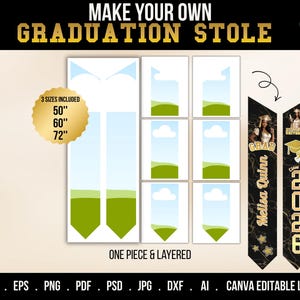 Può includere: Design digitale per una stola di laurea. Il design include modelli in tre misure: 127 cm, 152 cm e 183 cm. Il design presenta una stola nera e oro con il testo "Grad", "Melisa Quinn" e "2026". Il design è un pezzo unico e stratificato.