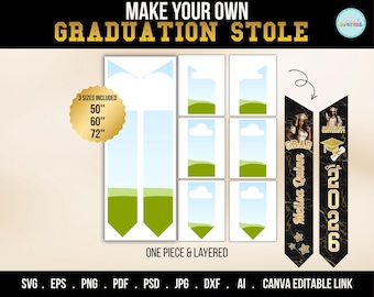Editable Graduation Stole Canva Frame Template | Grad 2026 Stole | Drag and Drop Easy | Blank Stole Template For Sublimation