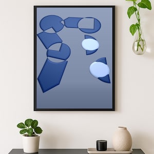 Blue Geometric Abstract Art Print: Modern Minimalist Wall Decor (Digital Download - JPG Files)